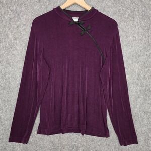 Chico's Travelers Blouse Womens 2(L/12) Purple Mandarin Collar Asian Buttons Top